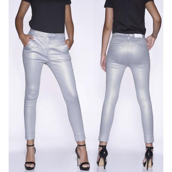 NEW BIANCO lively coated trouser pant in silver - Picture 1 of 1